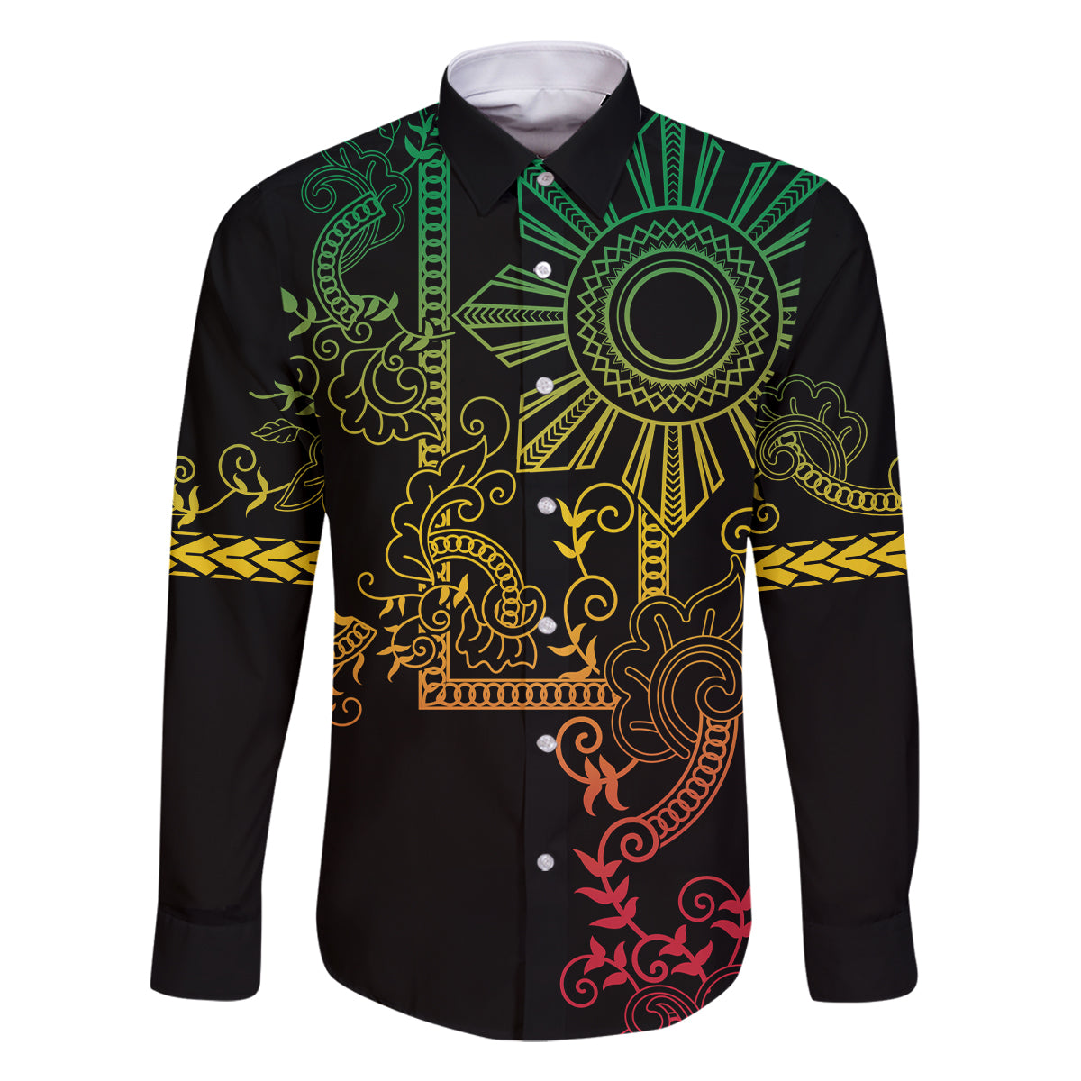 Filipino Sun Tribal Tattoo Family Matching Summer Maxi Dress and Hawaiian Shirt Philippines Inspired Barong Reggae Art LT9 Dad's Shirt - Long Sleeve Reggae - Polynesian Pride