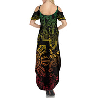 Filipino Sun Tribal Tattoo Family Matching Summer Maxi Dress and Hawaiian Shirt Philippines Inspired Barong Reggae Art LT9 - Polynesian Pride