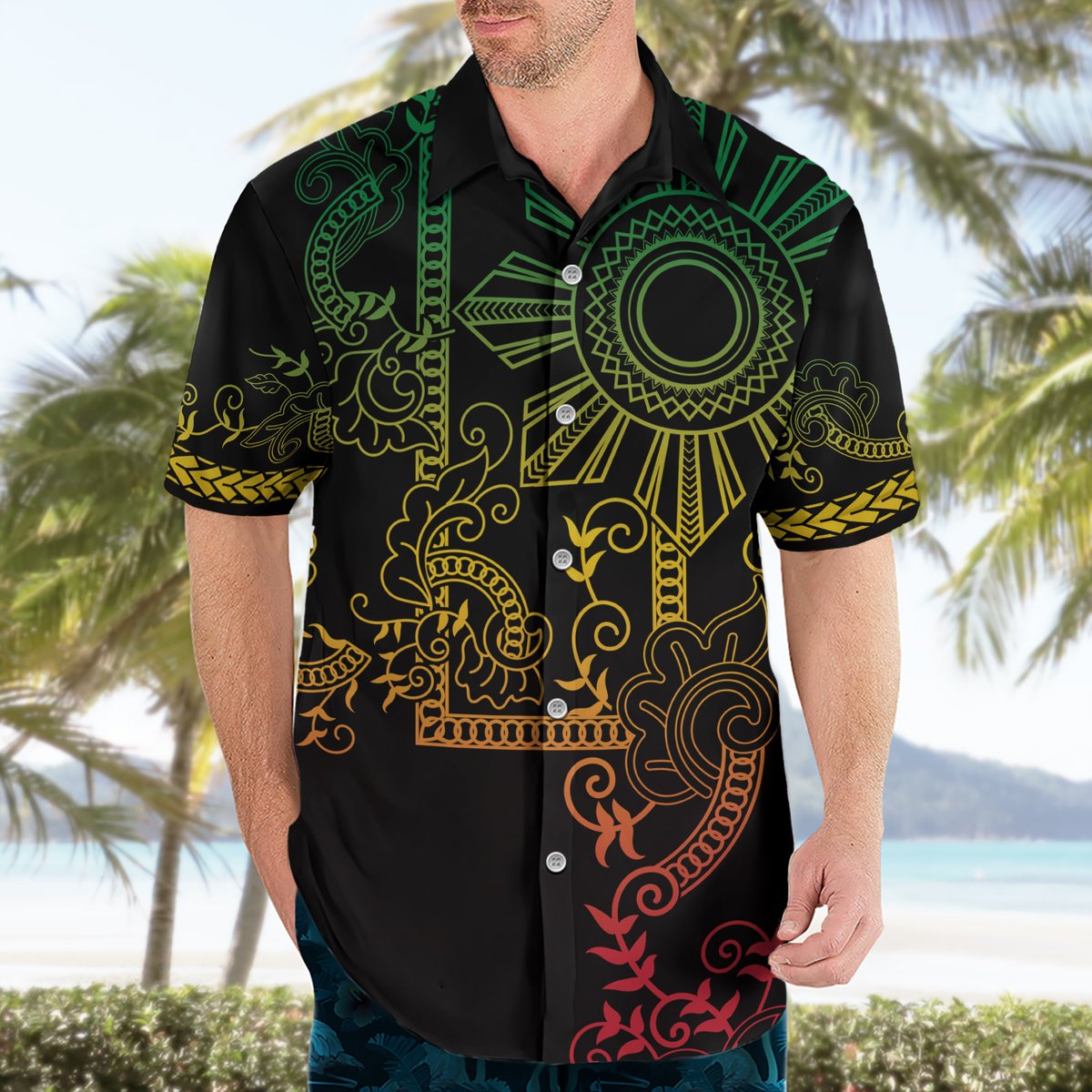 Filipino Sun Tribal Tattoo Hawaiian Shirt Philippines Inspired Barong Reggae Art LT9 - Polynesian Pride