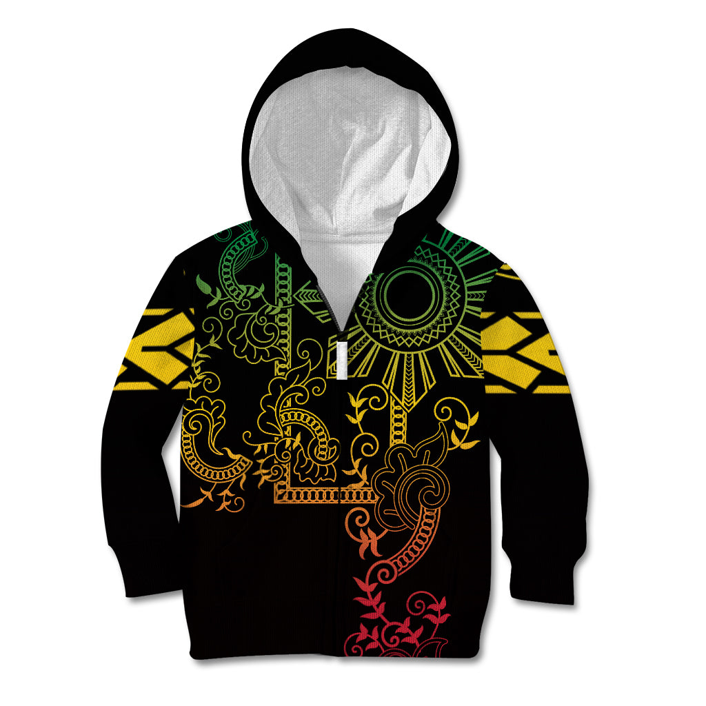 Filipino Sun Tribal Tattoo Kid Hoodie Philippines Inspired Barong Reggae Art LT9 Zip Hoodie Reggae - Polynesian Pride