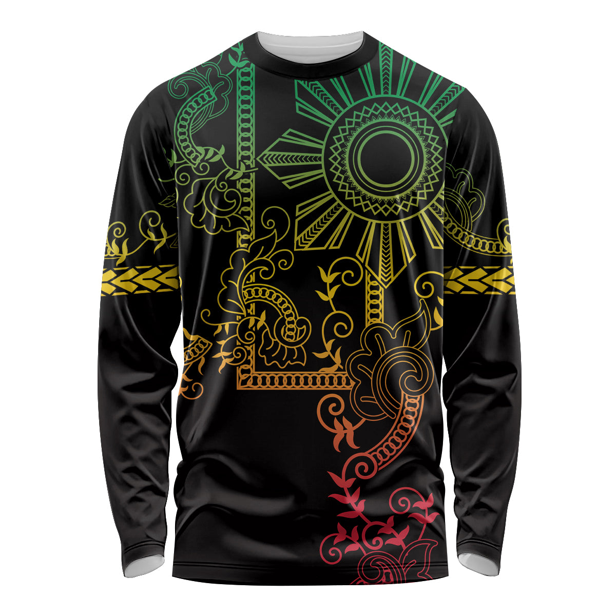 Filipino Sun Tribal Tattoo Long Sleeve Shirt Philippines Inspired Barong Reggae Art LT9 Unisex Reggae - Polynesian Pride