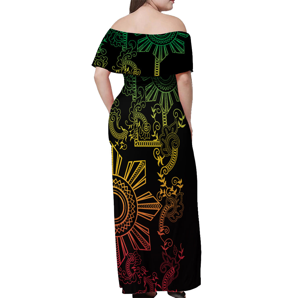 Filipino Sun Tribal Tattoo Off Shoulder Maxi Dress Philippines Inspired Barong Reggae Art LT9 - Polynesian Pride