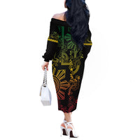 Filipino Sun Tribal Tattoo Off The Shoulder Long Sleeve Dress Philippines Inspired Barong Reggae Art LT9 - Polynesian Pride