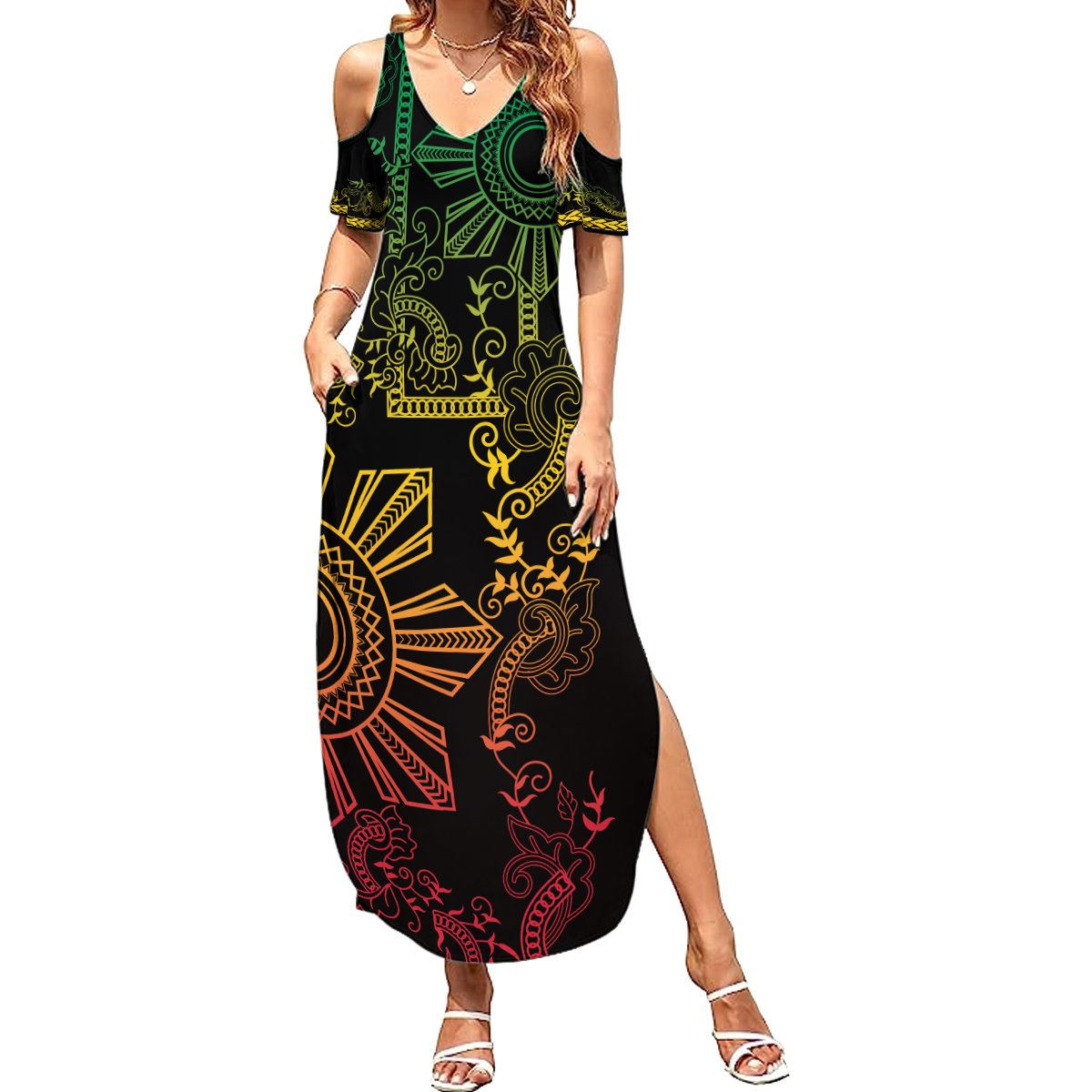 Filipino Sun Tribal Tattoo Summer Maxi Dress Philippines Inspired Barong Reggae Art LT9 Women Reggae - Polynesian Pride