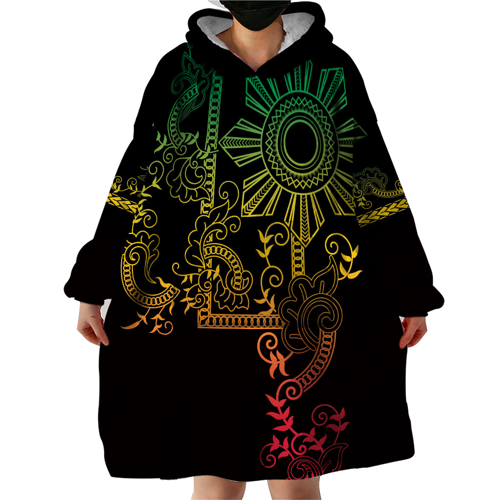 Filipino Sun Tribal Tattoo Wearable Blanket Hoodie Philippines Inspired Barong Reggae Art LT9 - Polynesian Pride