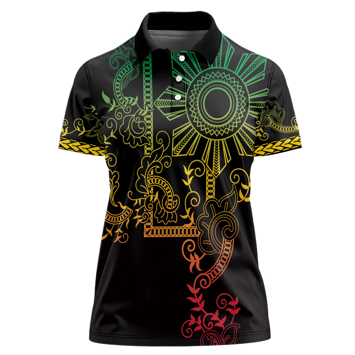 Filipino Sun Tribal Tattoo Women Polo Shirt Philippines Inspired Barong Reggae Art LT9 Female Reggae - Polynesian Pride