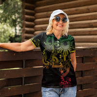 Filipino Sun Tribal Tattoo Women Polo Shirt Philippines Inspired Barong Reggae Art LT9 - Polynesian Pride