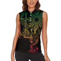 Filipino Sun Tribal Tattoo Women Sleeveless Polo Shirt Philippines Inspired Barong Reggae Art LT9 - Polynesian Pride