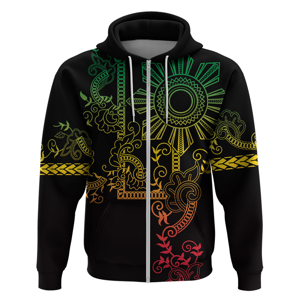 Filipino Sun Tribal Tattoo Zip Hoodie Philippines Inspired Barong Reggae Art LT9 Zip Hoodie Reggae - Polynesian Pride