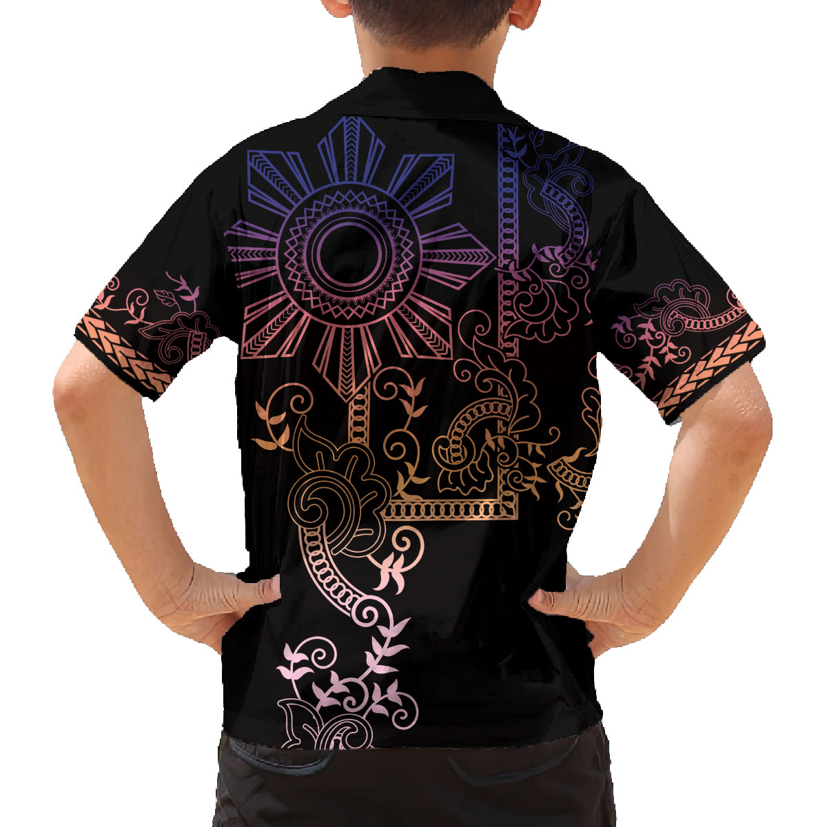 Filipino Sun Tribal Tattoo Family Matching Long Sleeve Bodycon Dress and Hawaiian Shirt Philippines Inspired Barong Pink Art LT9 - Polynesian Pride