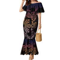 Filipino Sun Tribal Tattoo Family Matching Mermaid Dress and Hawaiian Shirt Philippines Inspired Barong Pink Art LT9 Mom's Dress Pink - Polynesian Pride