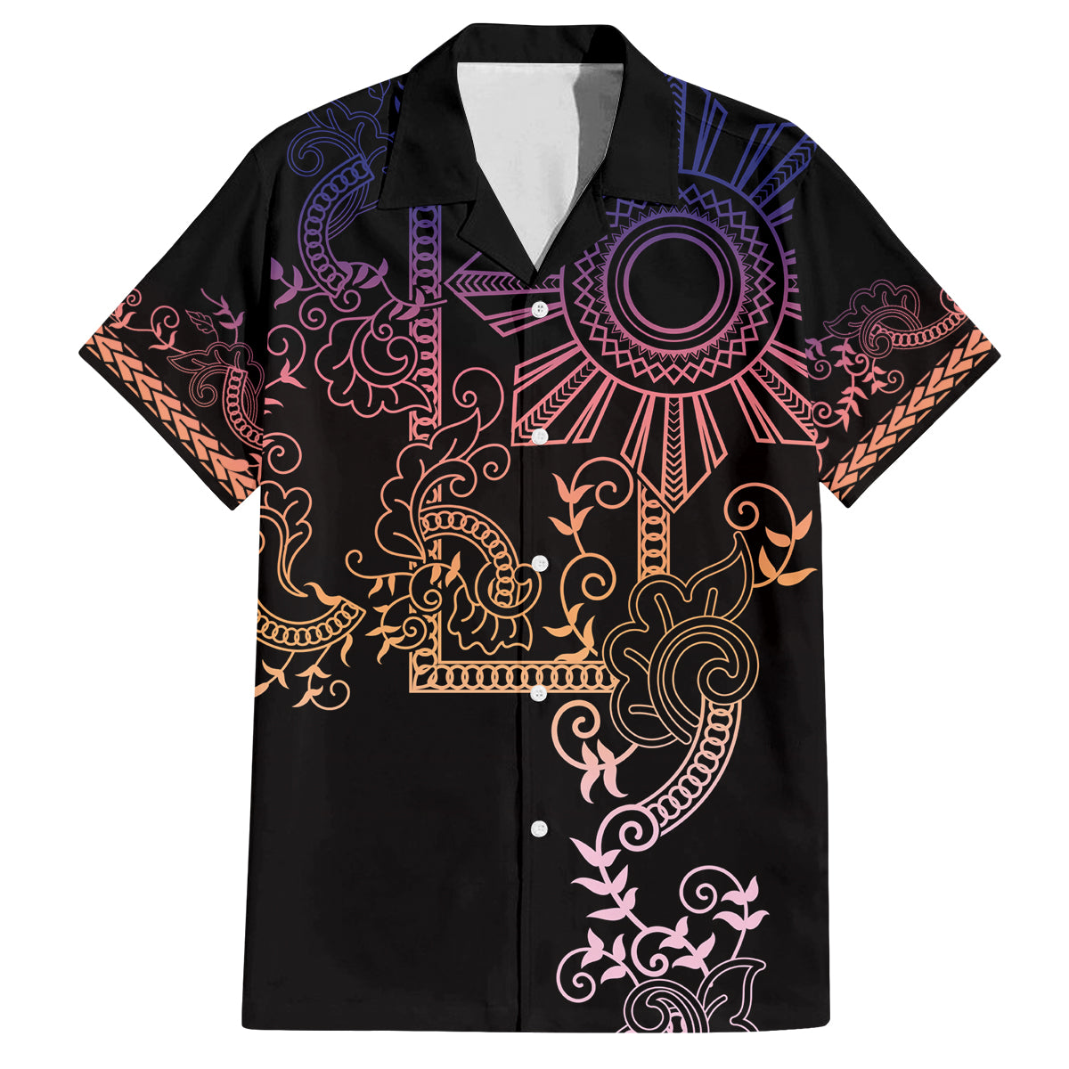 Filipino Sun Tribal Tattoo Family Matching Off The Shoulder Long Sleeve Dress and Hawaiian Shirt Philippines Inspired Barong Pink Art LT9 Dad's Shirt - Short Sleeve Pink - Polynesian Pride