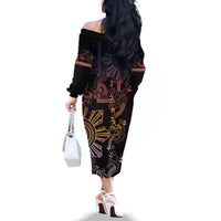 Filipino Sun Tribal Tattoo Family Matching Off The Shoulder Long Sleeve Dress and Hawaiian Shirt Philippines Inspired Barong Pink Art LT9 - Polynesian Pride