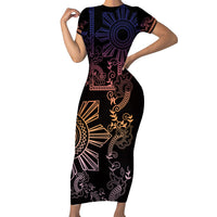 Filipino Sun Tribal Tattoo Family Matching Short Sleeve Bodycon Dress and Hawaiian Shirt Philippines Inspired Barong Pink Art LT9 Mom's Dress Pink - Polynesian Pride
