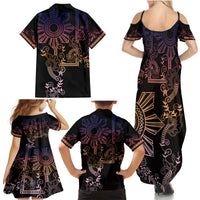 Filipino Sun Tribal Tattoo Family Matching Summer Maxi Dress and Hawaiian Shirt Philippines Inspired Barong Pink Art LT9 - Polynesian Pride