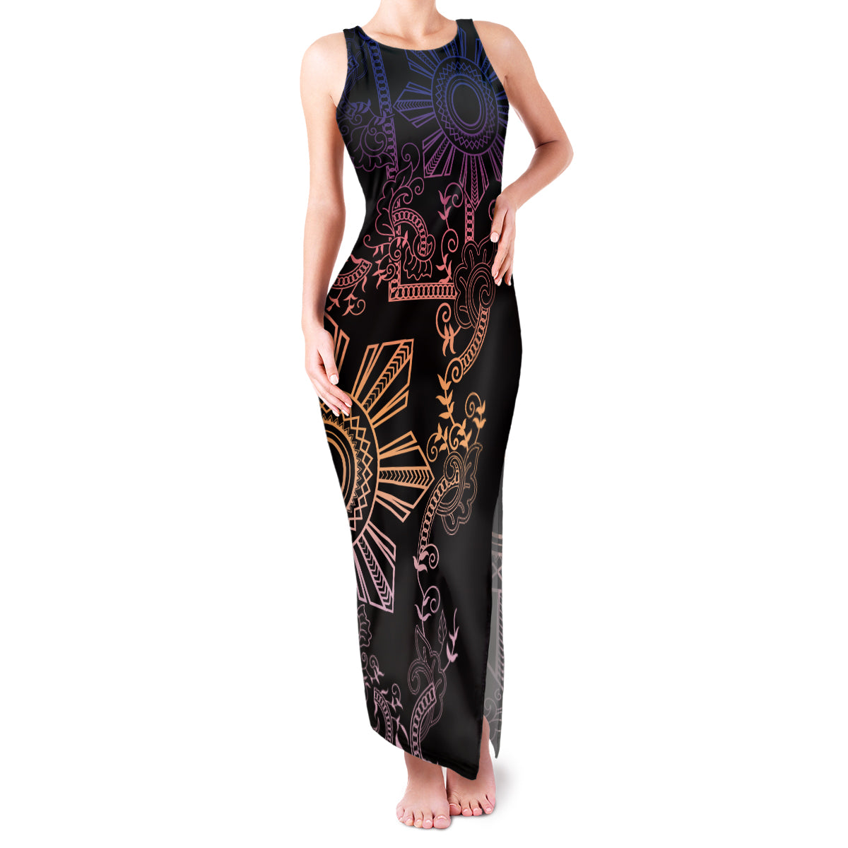 Filipino Sun Tribal Tattoo Family Matching Tank Maxi Dress and Hawaiian Shirt Philippines Inspired Barong Pink Art LT9 Mom's Dress Pink - Polynesian Pride