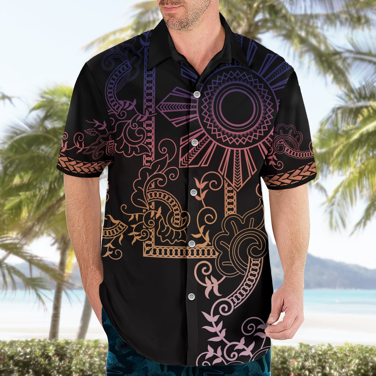 Filipino Sun Tribal Tattoo Hawaiian Shirt Philippines Inspired Barong Pink Art LT9 - Polynesian Pride