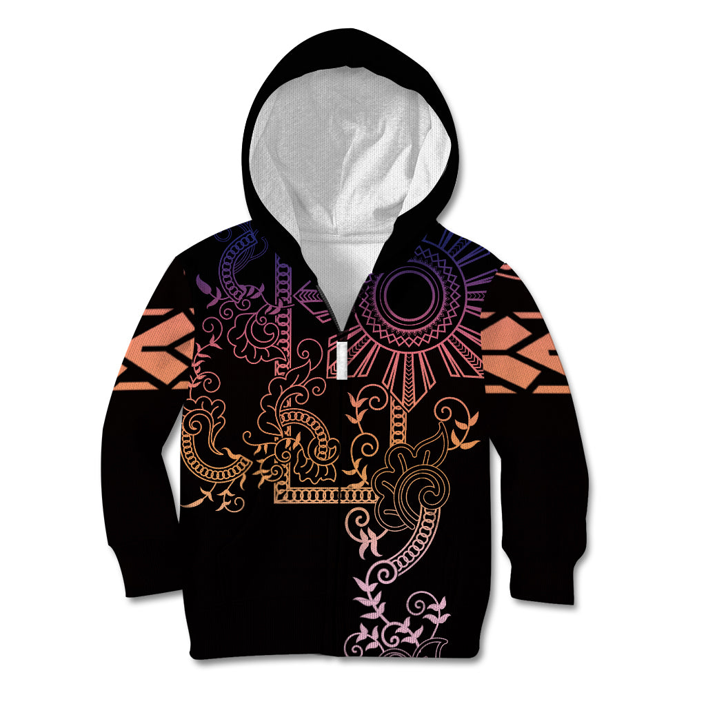 Filipino Sun Tribal Tattoo Kid Hoodie Philippines Inspired Barong Pink Art LT9 Zip Hoodie Pink - Polynesian Pride