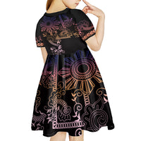 Filipino Sun Tribal Tattoo Kid Short Sleeve Dress Philippines Inspired Barong Pink Art LT9 - Polynesian Pride