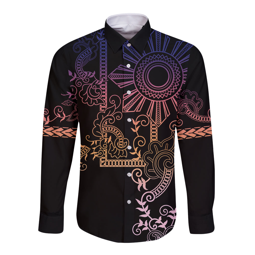 Filipino Sun Tribal Tattoo Long Sleeve Button Shirt Philippines Inspired Barong Pink Art LT9 Unisex Pink - Polynesian Pride