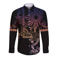 Filipino Sun Tribal Tattoo Long Sleeve Button Shirt Philippines Inspired Barong Pink Art LT9 Unisex Pink - Polynesian Pride