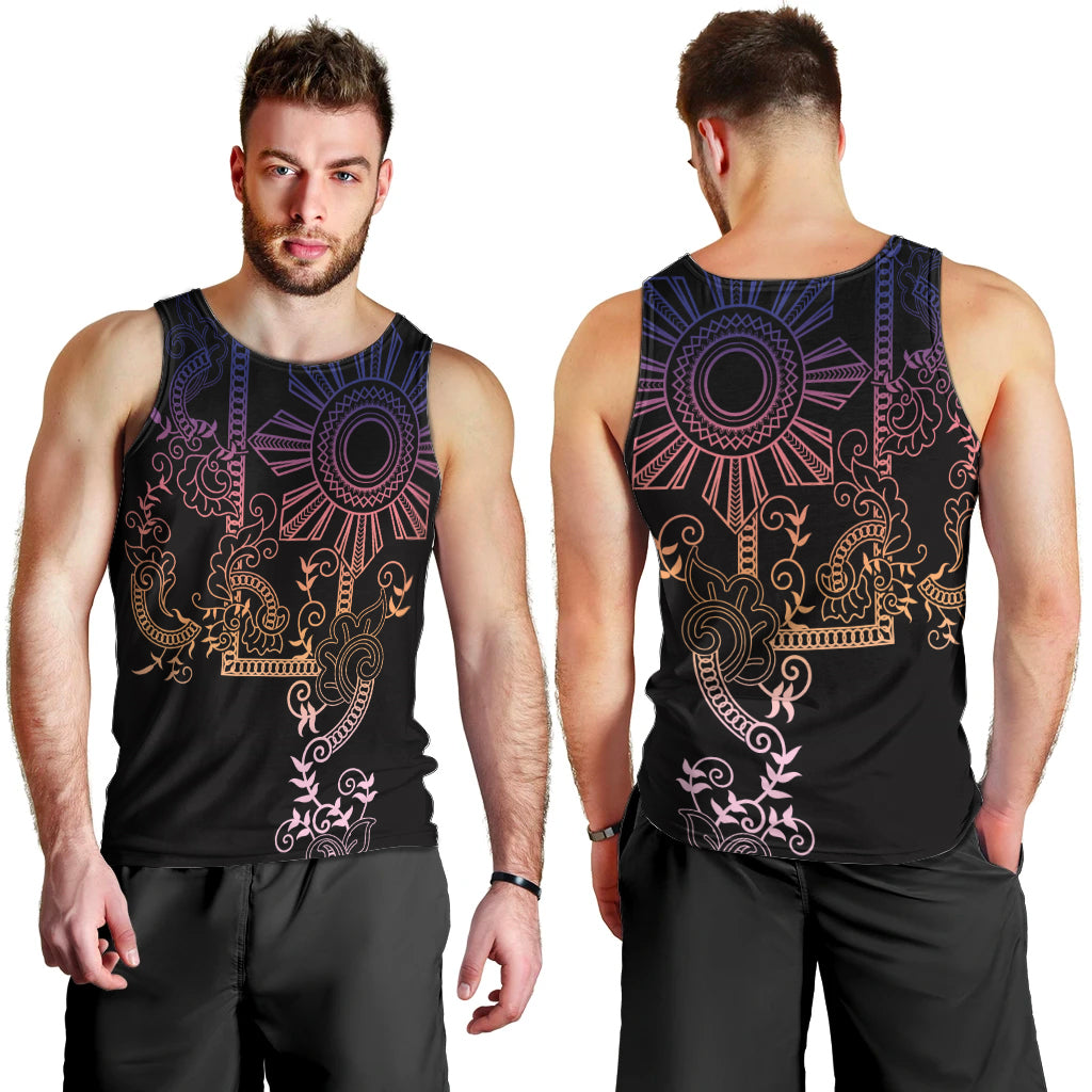 Filipino Sun Tribal Tattoo Men Tank Top Philippines Inspired Barong Pink Art LT9 - Polynesian Pride