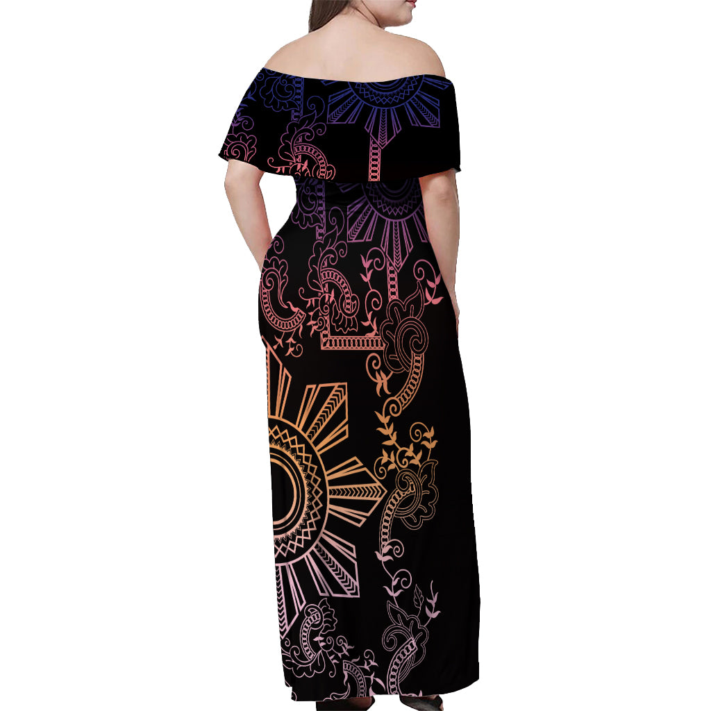 Filipino Sun Tribal Tattoo Off Shoulder Maxi Dress Philippines Inspired Barong Pink Art LT9 - Polynesian Pride