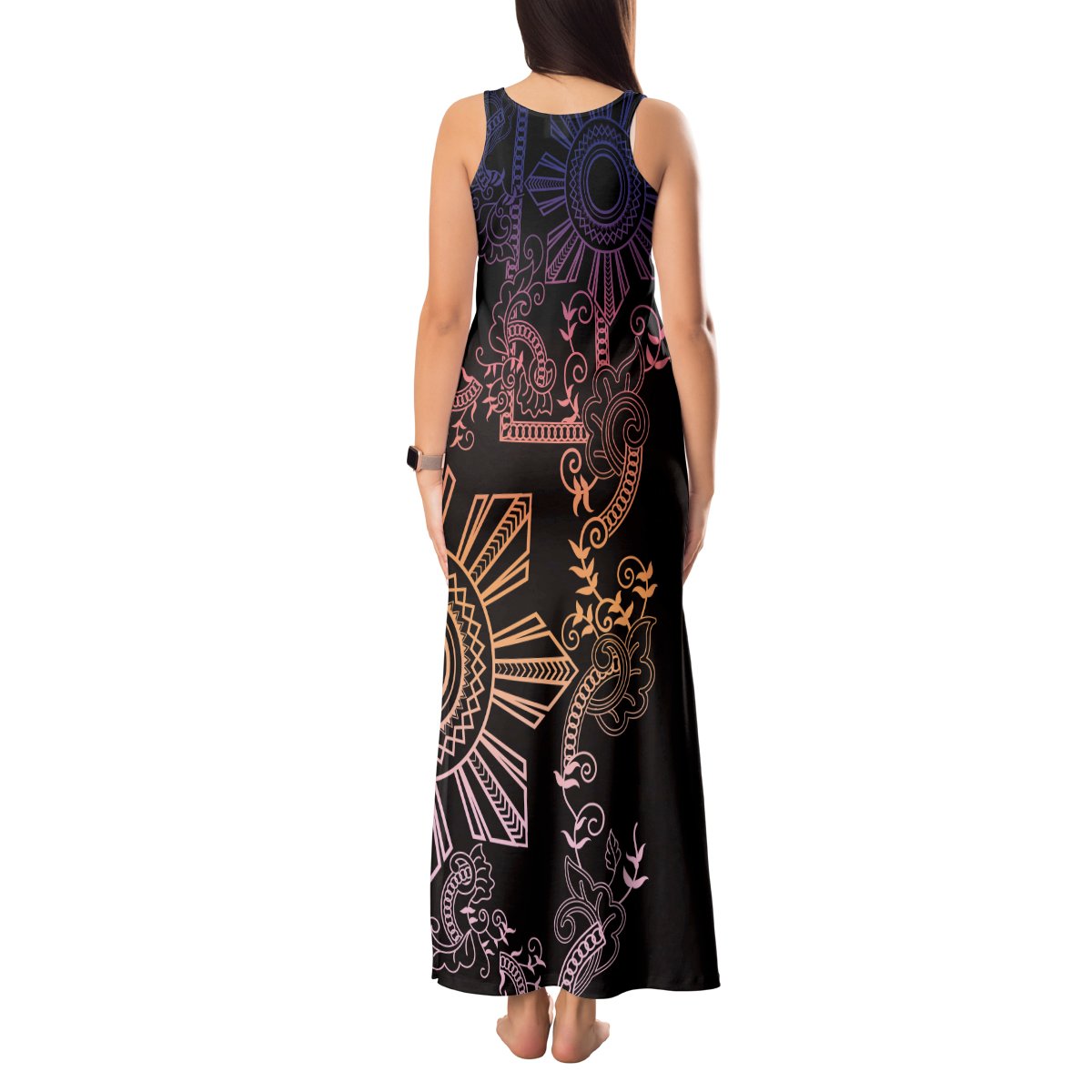 Filipino Sun Tribal Tattoo Tank Maxi Dress Philippines Inspired Barong Pink Art LT9 - Polynesian Pride