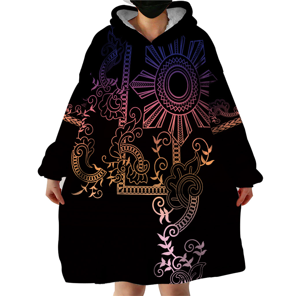 Filipino Sun Tribal Tattoo Wearable Blanket Hoodie Philippines Inspired Barong Pink Art LT9 - Polynesian Pride