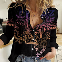 Filipino Sun Tribal Tattoo Women Casual Shirt Philippines Inspired Barong Pink Art LT9 Female Pink - Polynesian Pride