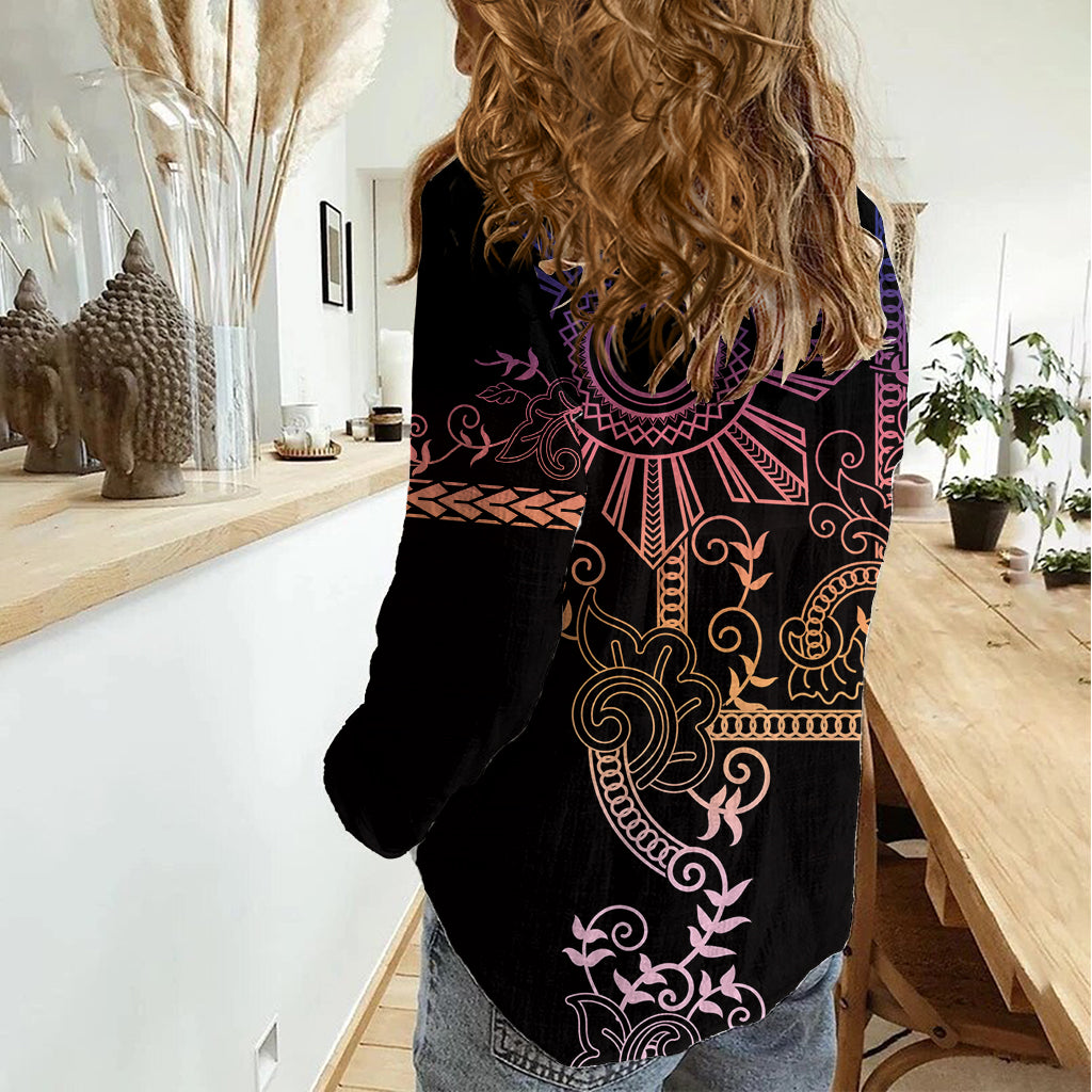 Filipino Sun Tribal Tattoo Women Casual Shirt Philippines Inspired Barong Pink Art LT9 - Polynesian Pride