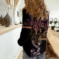 Filipino Sun Tribal Tattoo Women Casual Shirt Philippines Inspired Barong Pink Art LT9 - Polynesian Pride