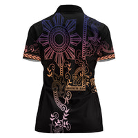 Filipino Sun Tribal Tattoo Women Polo Shirt Philippines Inspired Barong Pink Art LT9 - Polynesian Pride