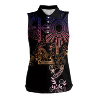 Filipino Sun Tribal Tattoo Women Sleeveless Polo Shirt Philippines Inspired Barong Pink Art LT9 Female Pink - Polynesian Pride