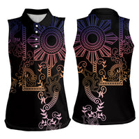 Filipino Sun Tribal Tattoo Women Sleeveless Polo Shirt Philippines Inspired Barong Pink Art LT9 - Polynesian Pride