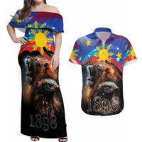 Philippines Lion and Eagle 1898 Couples Matching Off Shoulder Maxi Dress and Hawaiian Shirt Pilipinas Maligayang Araw ng Kalayaan LT9 Black - Polynesian Pride