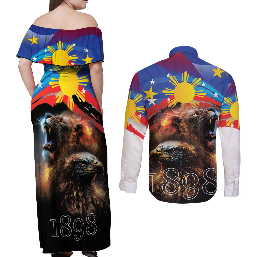 Philippines Lion and Eagle 1898 Couples Matching Off Shoulder Maxi Dress and Long Sleeve Button Shirt Pilipinas Maligayang Araw ng Kalayaan LT9 - Polynesian Pride