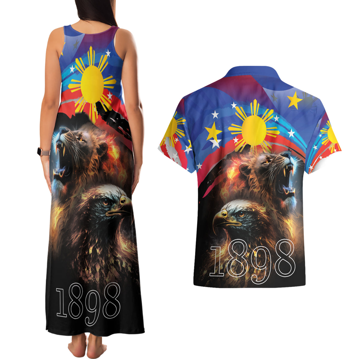 Philippines Lion and Eagle 1898 Couples Matching Tank Maxi Dress and Hawaiian Shirt Pilipinas Maligayang Araw ng Kalayaan LT9 - Polynesian Pride