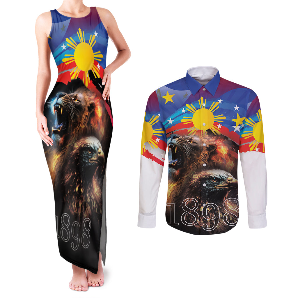 Philippines Lion and Eagle 1898 Couples Matching Tank Maxi Dress and Long Sleeve Button Shirt Pilipinas Maligayang Araw ng Kalayaan