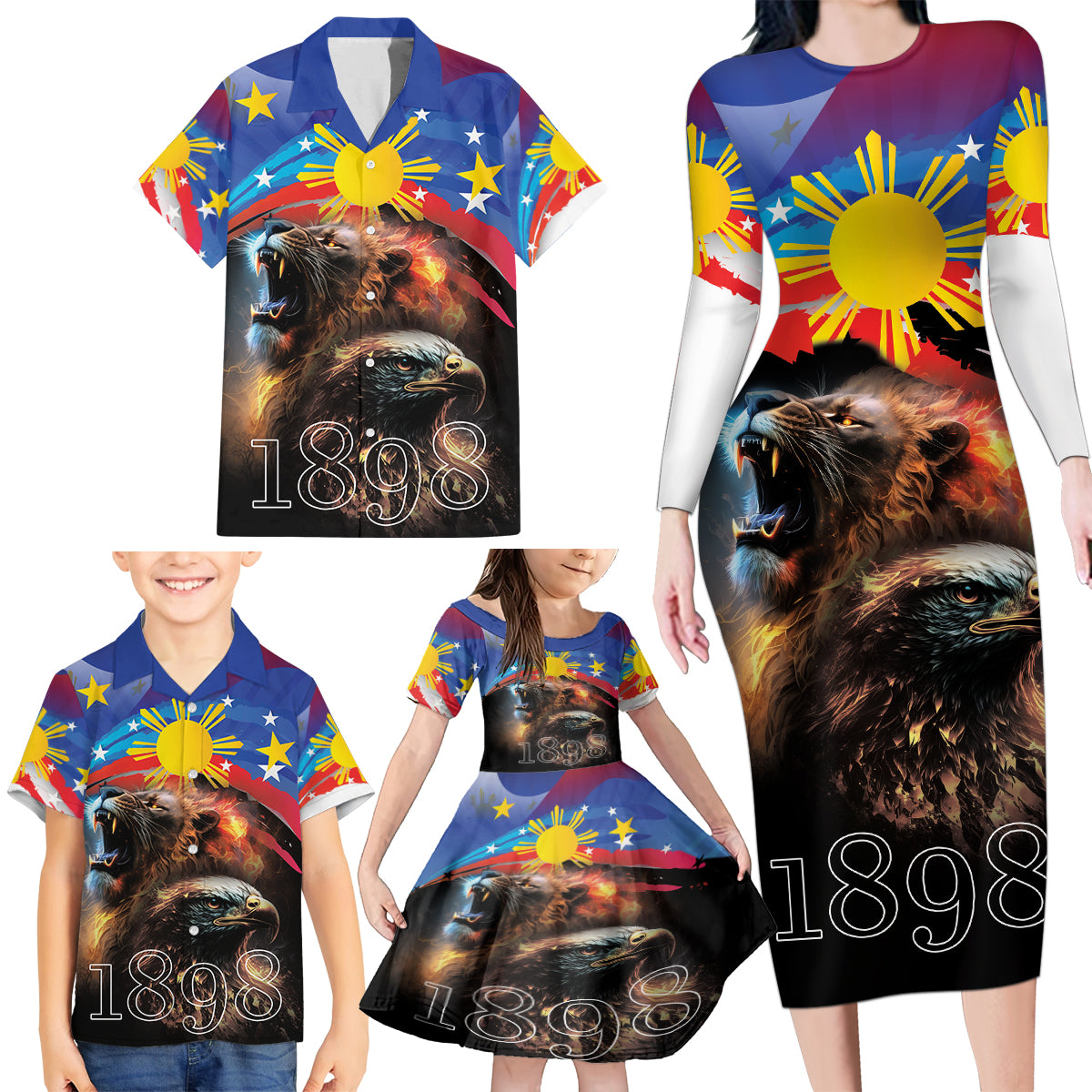 Philippines Lion and Eagle 1898 Family Matching Long Sleeve Bodycon Dress and Hawaiian Shirt Pilipinas Maligayang Araw ng Kalayaan LT9 - Polynesian Pride