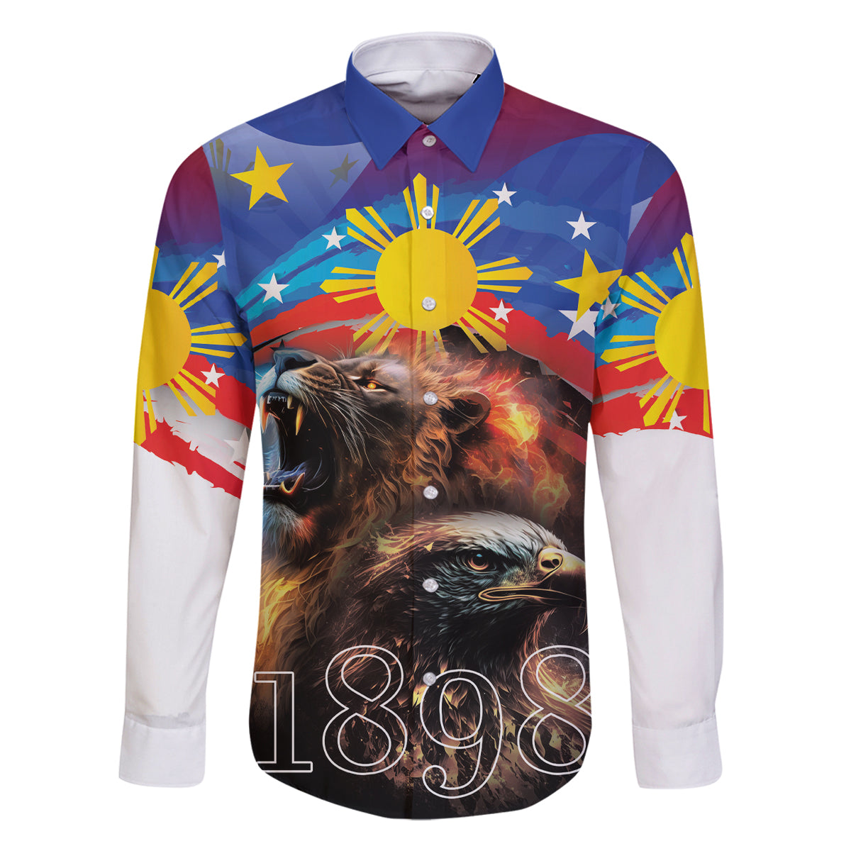 Philippines Lion and Eagle 1898 Family Matching Long Sleeve Bodycon Dress and Hawaiian Shirt Pilipinas Maligayang Araw ng Kalayaan LT9 Dad's Shirt - Long Sleeve Black - Polynesian Pride