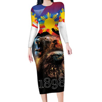 Philippines Lion and Eagle 1898 Family Matching Long Sleeve Bodycon Dress and Hawaiian Shirt Pilipinas Maligayang Araw ng Kalayaan LT9 Mom's Dress Black - Polynesian Pride