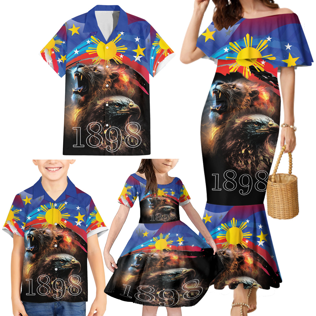 Philippines Lion and Eagle 1898 Family Matching Mermaid Dress and Hawaiian Shirt Pilipinas Maligayang Araw ng Kalayaan LT9 - Polynesian Pride