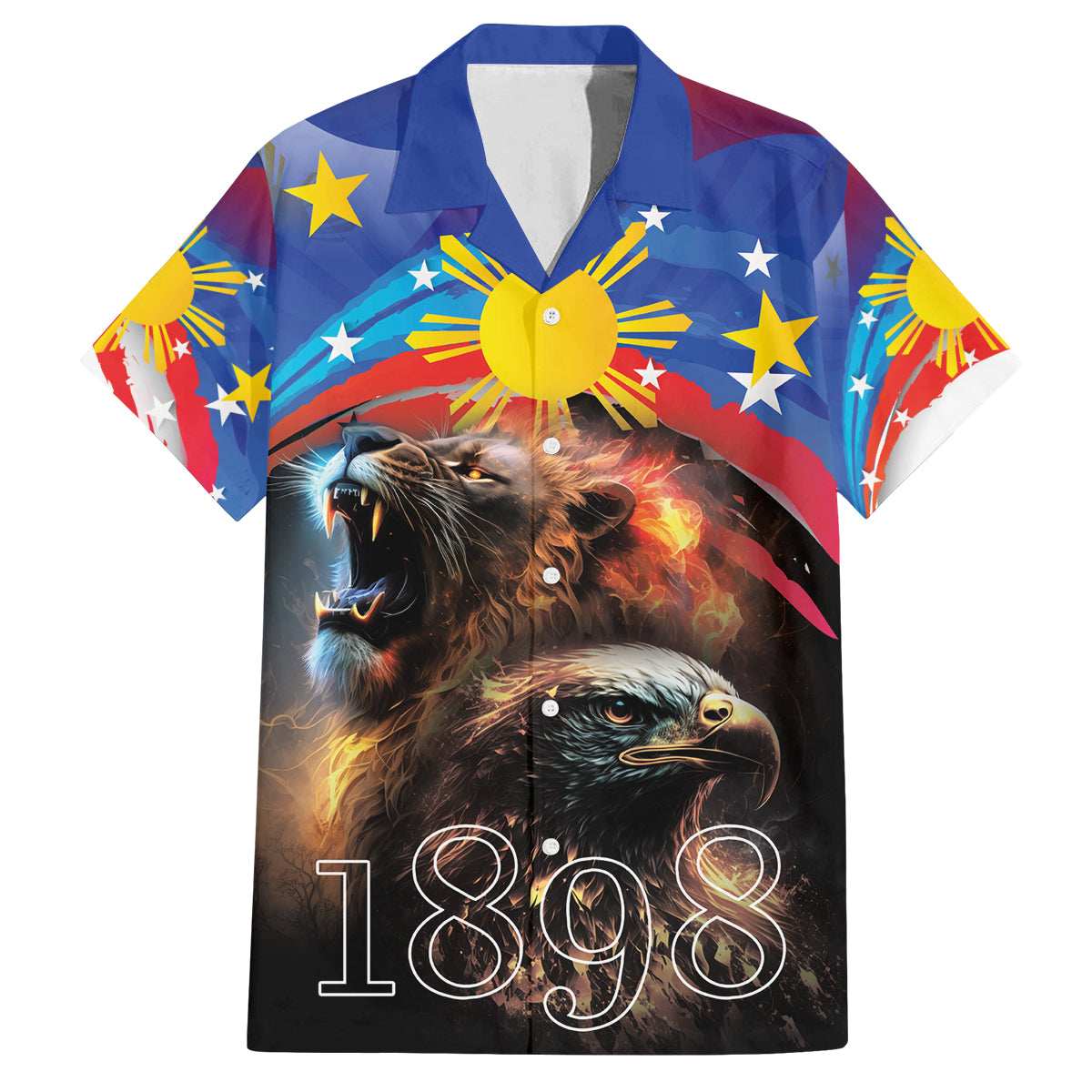 Philippines Lion and Eagle 1898 Family Matching Off Shoulder Maxi Dress and Hawaiian Shirt Pilipinas Maligayang Araw ng Kalayaan LT9 Dad's Shirt - Short Sleeve Black - Polynesian Pride