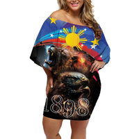 Philippines Lion and Eagle 1898 Family Matching Off Shoulder Short Dress and Hawaiian Shirt Pilipinas Maligayang Araw ng Kalayaan LT9 Mom's Dress Black - Polynesian Pride