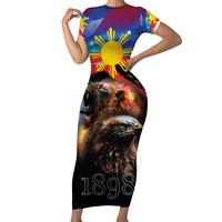 Philippines Lion and Eagle 1898 Family Matching Short Sleeve Bodycon Dress and Hawaiian Shirt Pilipinas Maligayang Araw ng Kalayaan LT9 Mom's Dress Black - Polynesian Pride