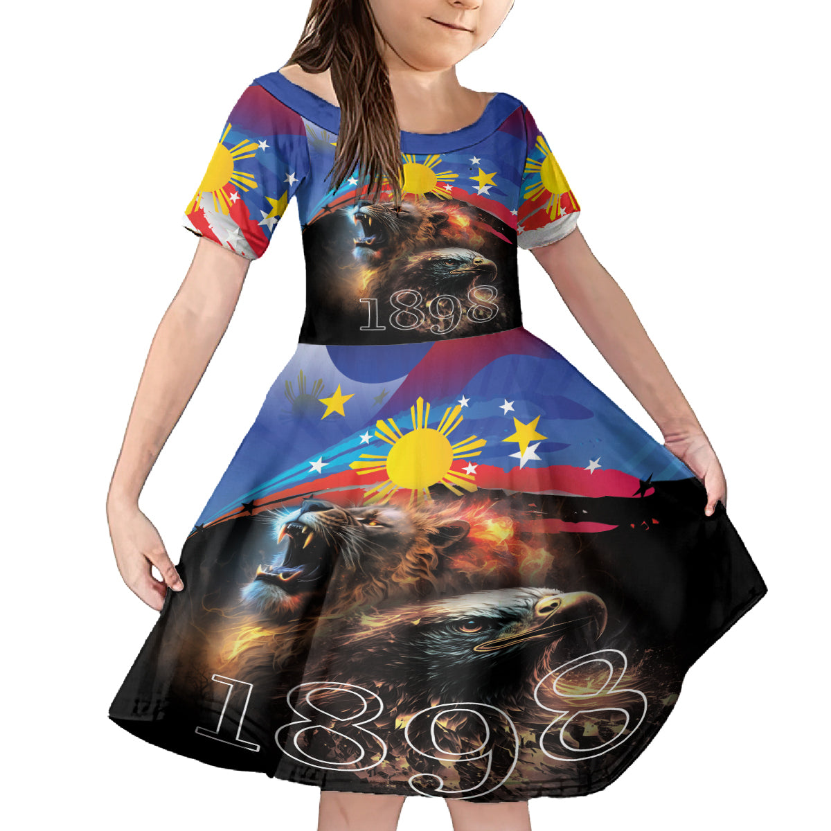 Philippines Lion and Eagle 1898 Family Matching Summer Maxi Dress and Hawaiian Shirt Pilipinas Maligayang Araw ng Kalayaan LT9 Daughter's Dress Black - Polynesian Pride