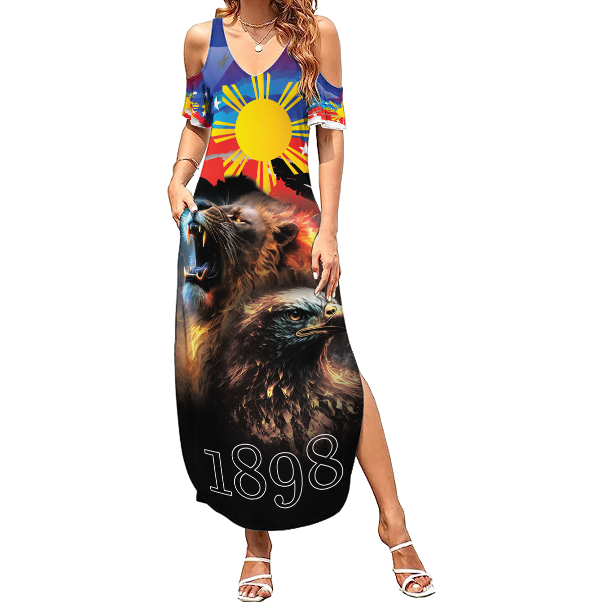 Philippines Lion and Eagle 1898 Family Matching Summer Maxi Dress and Hawaiian Shirt Pilipinas Maligayang Araw ng Kalayaan LT9 Mom's Dress Black - Polynesian Pride