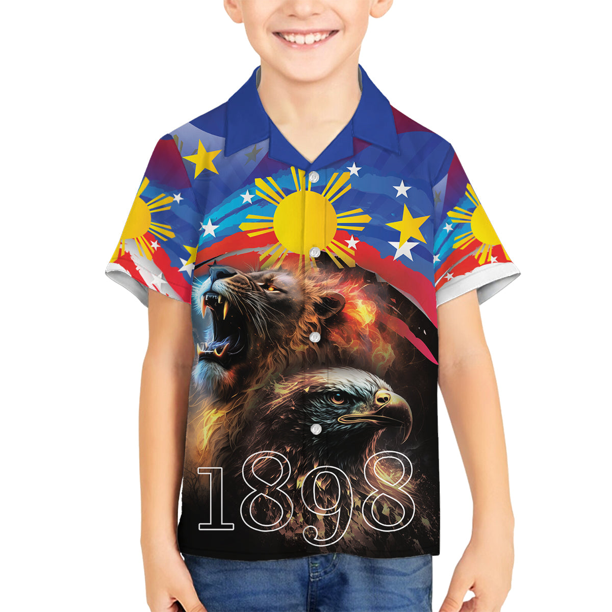 Philippines Lion and Eagle 1898 Family Matching Summer Maxi Dress and Hawaiian Shirt Pilipinas Maligayang Araw ng Kalayaan LT9 Son's Shirt Black - Polynesian Pride