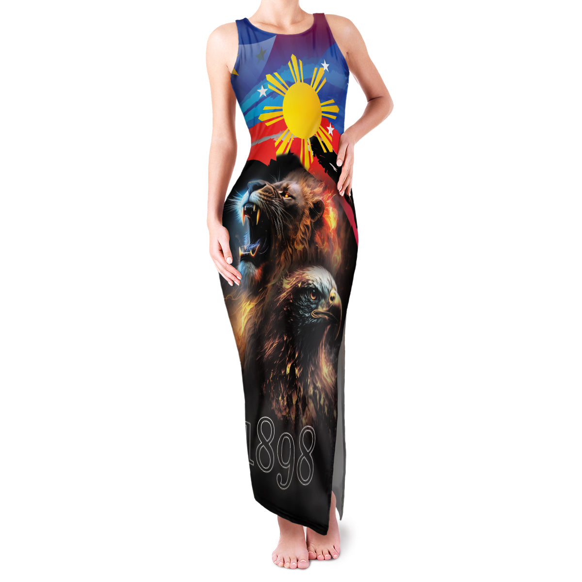 Philippines Lion and Eagle 1898 Family Matching Tank Maxi Dress and Hawaiian Shirt Pilipinas Maligayang Araw ng Kalayaan LT9 Mom's Dress Black - Polynesian Pride